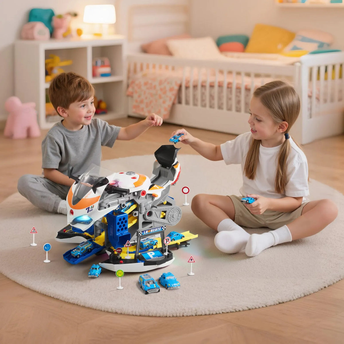 VEVOR Kids Motorcycle Engine 25 Pieces with Light, Sound and Racing Track, from 3 Years, Yellow