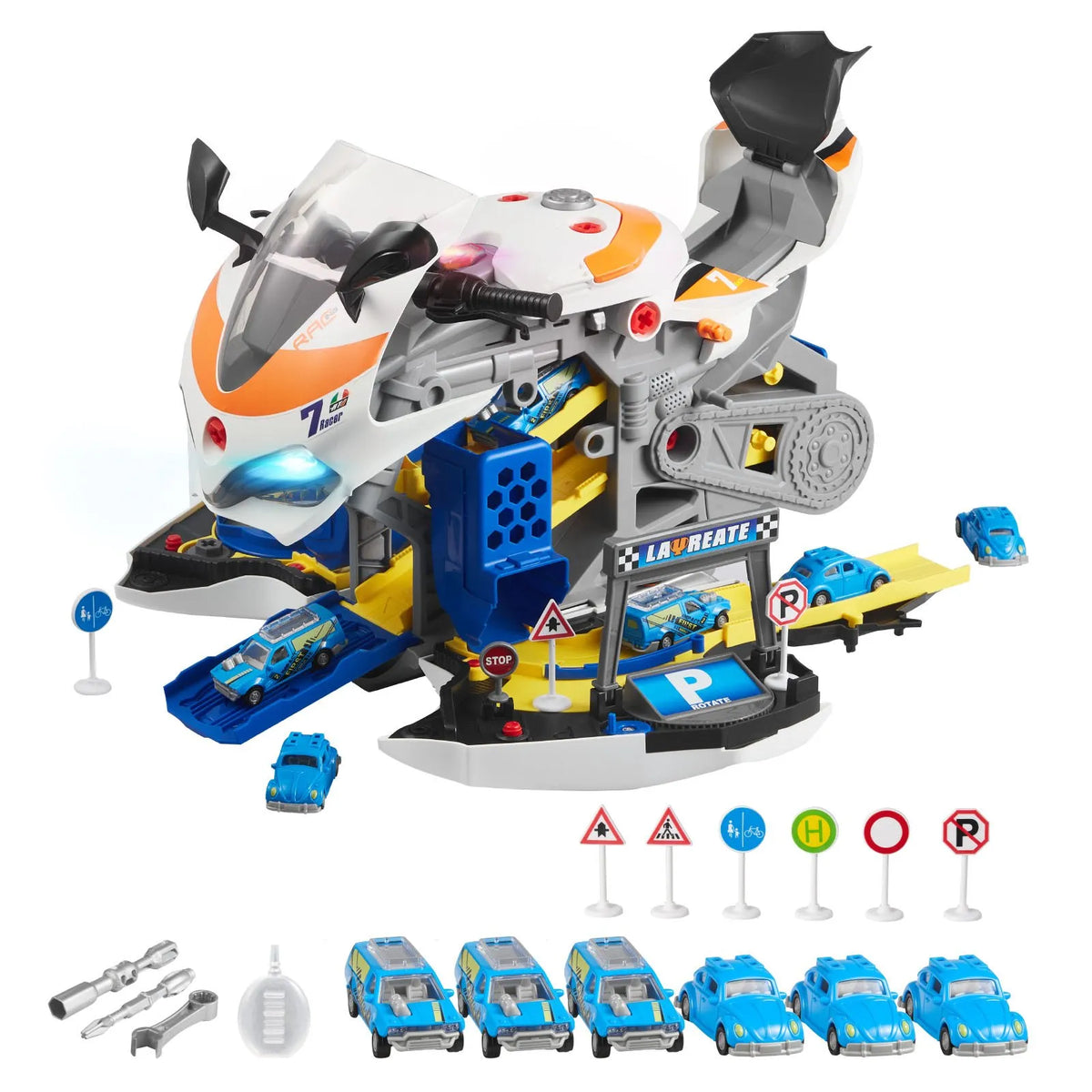 VEVOR Kids Motorcycle Engine 25 Pieces with Light, Sound and Racing Track, from 3 Years, Yellow