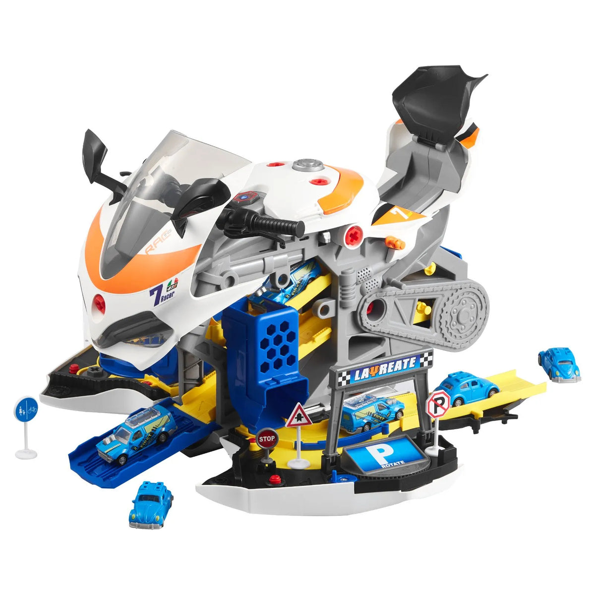 VEVOR Kids Motorcycle Engine 25 Pieces with Light, Sound and Racing Track, from 3 Years, Yellow