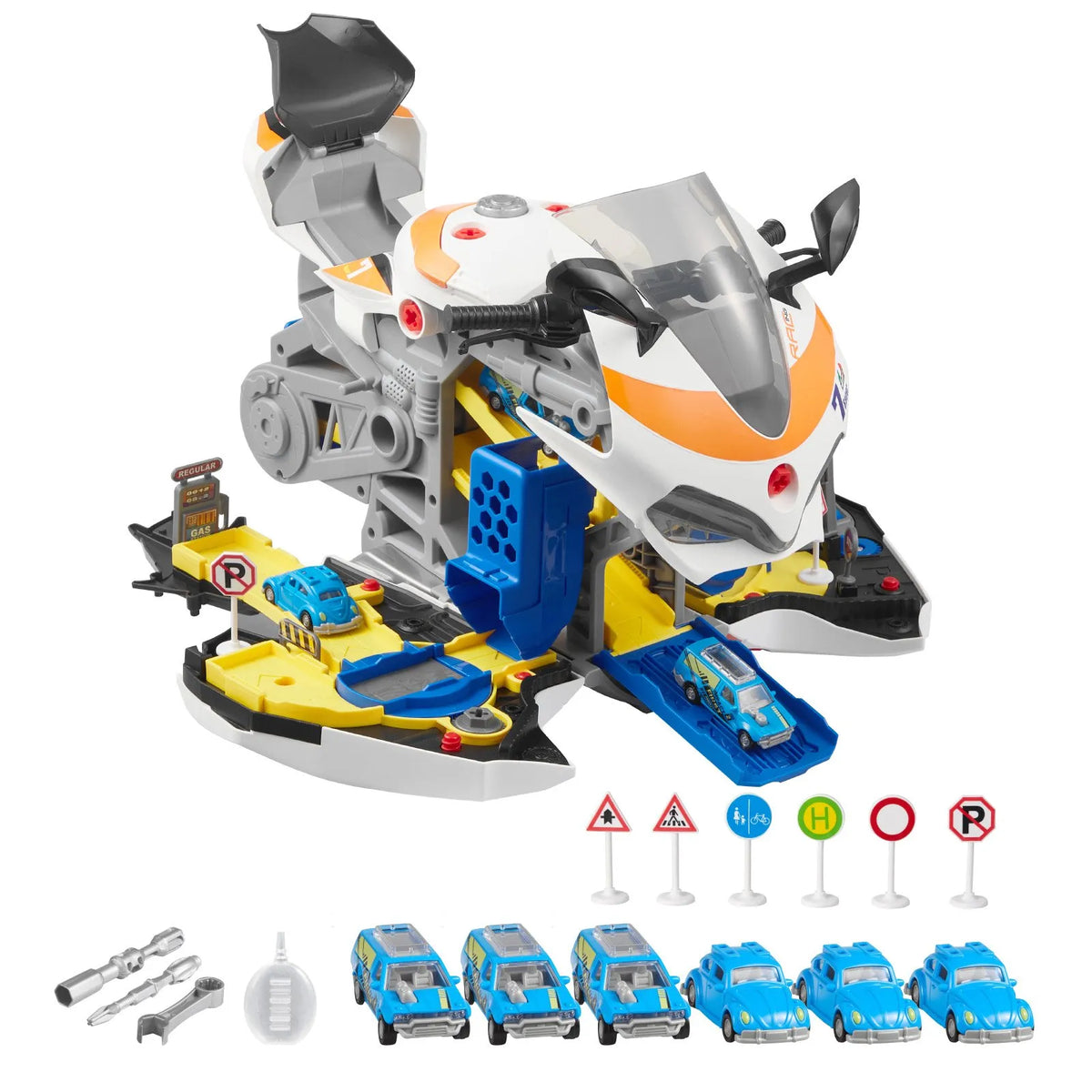 VEVOR Kids Motorcycle Engine 25 Pieces with Light, Sound and Racing Track, from 3 Years, Yellow