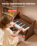 VEVOR bērnu klavieru klaviatūra, 25 taustiņu koka digitālās klavieres bērniem, mini mūzikas izglītojoša instrumenta rotaļlieta ar reālistisku skaņu, dubulta barošana, regulējams skaļums, valrieksta krāsā, mazuļiem, zēniem un meitenēm mācībām