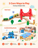 VEVOR Koka vilciena komplekts 113 gab. ar uzglabāšanas kasti, pilsētas tematikas dzelzceļa rotaļlieta bērniem 3–8 gadiem, savietojams ar populāriem zīmoliem, Ziemassvētku vai dzimšanas dienas dāvana zēniem un meitenēm