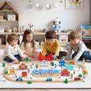 VEVOR Koka vilciena komplekts 113 gab. ar uzglabāšanas kasti, pilsētas tematikas dzelzceļa rotaļlieta bērniem 3–8 gadiem, savietojams ar populāriem zīmoliem, Ziemassvētku vai dzimšanas dienas dāvana zēniem un meitenēm