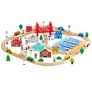 VEVOR Koka vilciena komplekts 113 gab. ar uzglabāšanas kasti, pilsētas tematikas dzelzceļa rotaļlieta bērniem 3–8 gadiem, savietojams ar populāriem zīmoliem, Ziemassvētku vai dzimšanas dienas dāvana zēniem un meitenēm