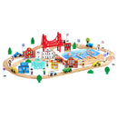 VEVOR Koka vilciena komplekts 113 gab. ar uzglabāšanas kasti, pilsētas tematikas dzelzceļa rotaļlieta bērniem 3–8 gadiem, savietojams ar populāriem zīmoliem, Ziemassvētku vai dzimšanas dienas dāvana zēniem un meitenēm