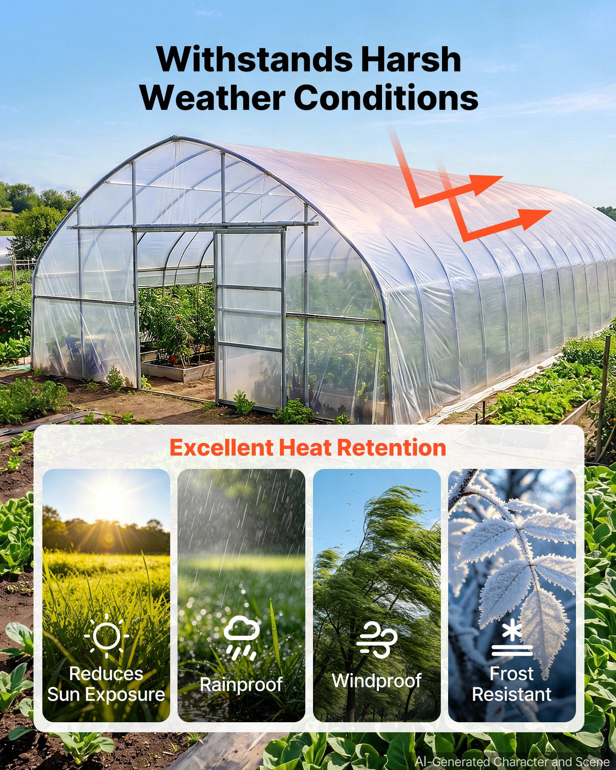 VEVOR YFGH-6ft100ft Greenhouse Film, 1.8 × 30.5 m, 6 mil, Clear PE Film, 89% Light Transmittance, Protection Against Sun, Rain, Frost, Wind and Dust