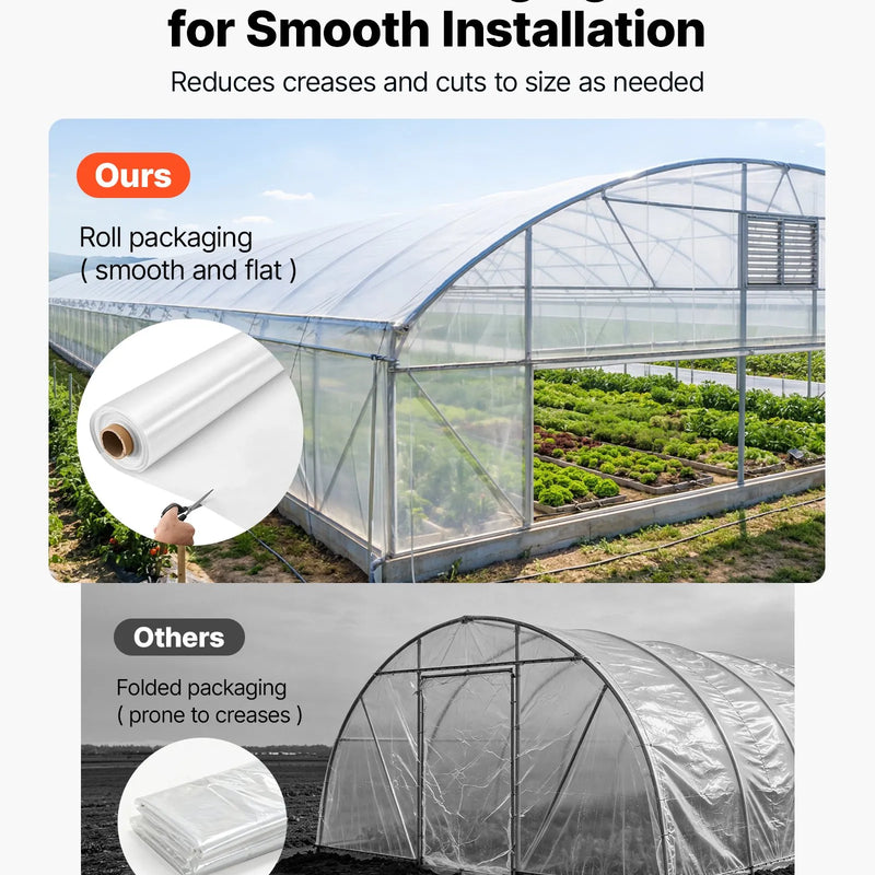 VEVOR YFGH-6ft100ft siltumnīcu plēve, 1,8 × 30,5 m, 6 mil, caurspīdīga PE plēve, 89% gaismas caurlaidība, aizsardzībai pret sauli, lietu, salu, vēju un putekļiem