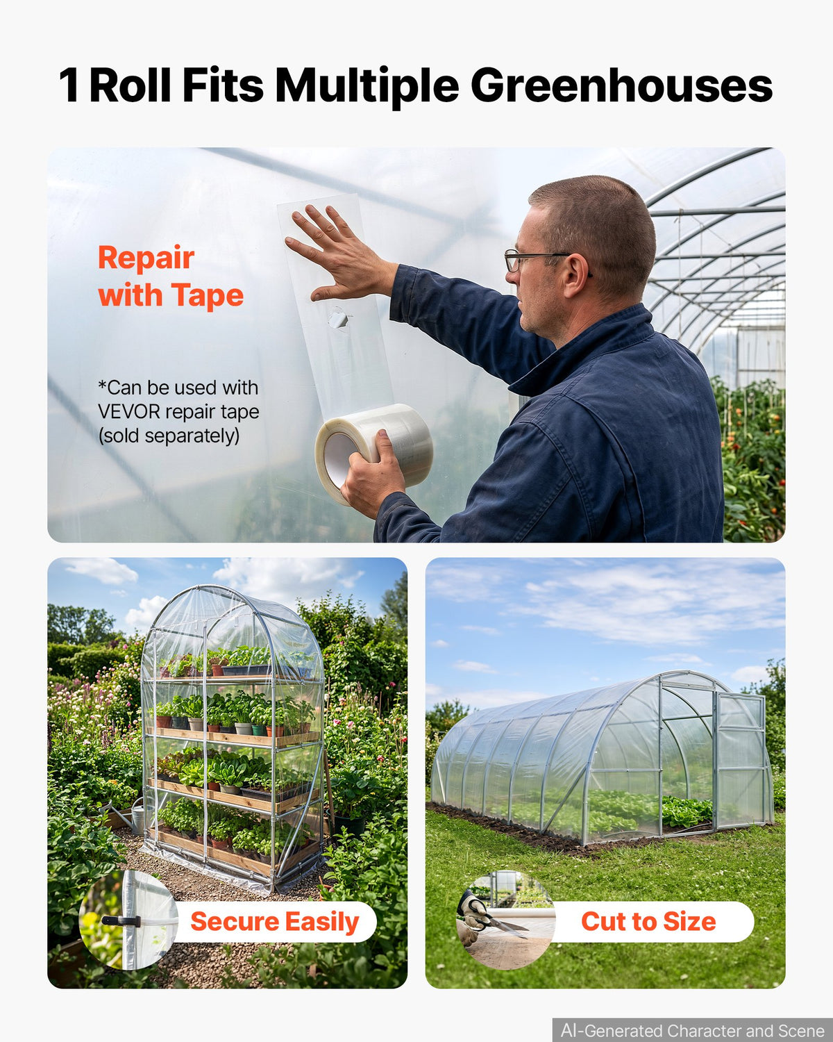 VEVOR YFGH-6ft100ft Greenhouse Film, 1.8 × 30.5 m, 6 mil, Clear PE Film, 89% Light Transmittance, Protection Against Sun, Rain, Frost, Wind and Dust