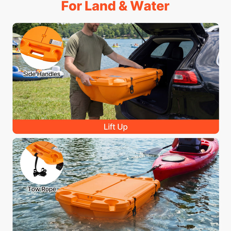 VEVOR peldošā aukstuma kaste 37,9 L ar sauso uzglabāšanas nodalījumu un vilkšanas virvi, augstas kvalitātes LLDPE amfībijas dzērienu kaste ūdenim un sauszemes lietošanai, stabila lietošanai ezerā, upē, baseinā, pludmalē, kajakā, oranža - ZEMLETES.LV