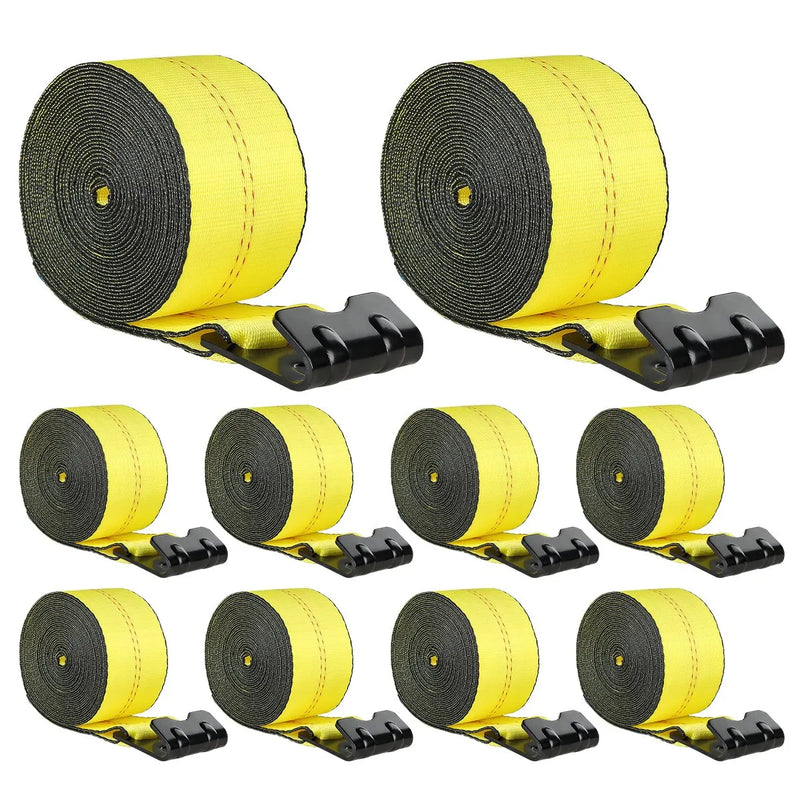 VEVOR vinčas siksnas, 10,2 cm × 12,2 m, kravnesība 2722 kg, pārrāvuma izturība 8165 kg, kravas stiprināšanas siksnas ar plakano āķi, piekabēm, platformām, lauksaimniecībai, glābšanas darbiem un koku aizsardzībai, dzeltenas, 10 gab.