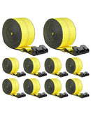 VEVOR vinčas siksnas, 10,2 cm × 12,2 m, kravnesība 2722 kg, pārrāvuma izturība 8165 kg, kravas stiprināšanas siksnas ar plakano āķi, piekabēm, platformām, lauksaimniecībai, glābšanas darbiem un koku aizsardzībai, dzeltenas, 10 gab.