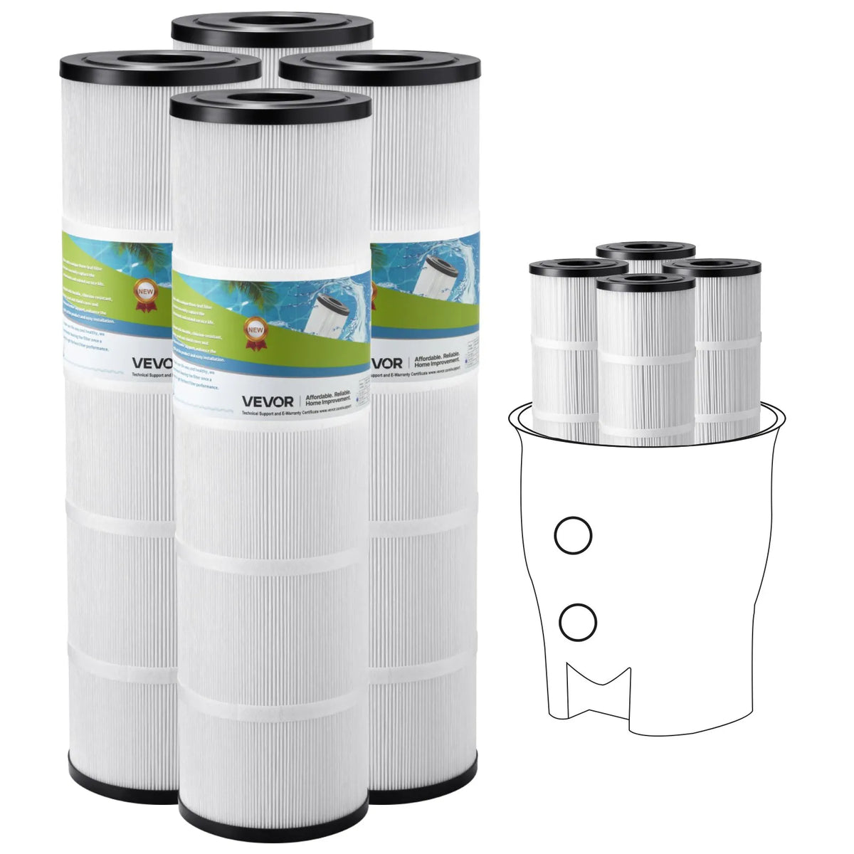VEVOR Basseini filtrikassett, 4 tk, 9,75 m², SPA- ja mullivannide filtrikassettide vahetus, sobib kasutamiseks koos Pentair CCP420 ja Pleatco PCC80-PAK4L-ga, ohutu lastele ja lemmikloomadele, kergesti puhastatav