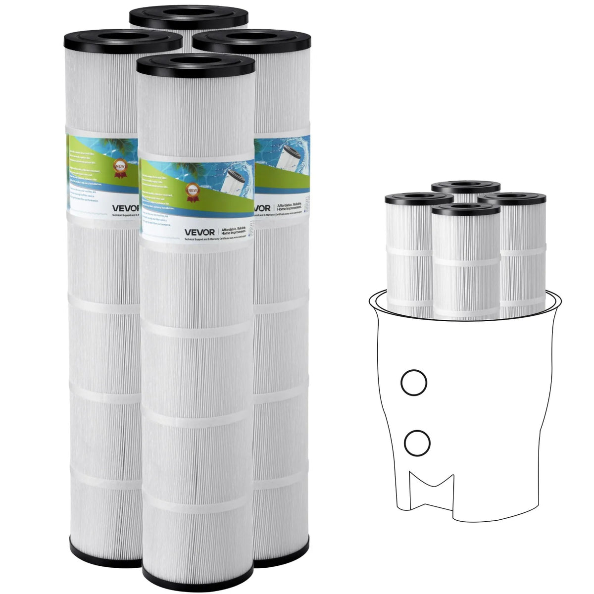VEVOR ujumisbasseini filtrikassetid 4 × 12,1 m², spa- ja mullivanni filtri vahetuskomplekt, ühilduv Pentair CCP520-ga, R173578 ja PCC130-ga, kolmeharulised voldid, ohutu lastele ja lemmikloomadele, kergesti puhastatav