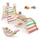 VEVOR 9-in-1 Pikler trijstūra Montessori kāpšanas komplekts bērniem, salokāms, ar rampu, loku, spilvenu un 2 koka automašīnām, slodze līdz 68 kg, varavīksnes krāsu dizains