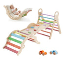 VEVOR 9-in-1 Pikler trijstūra Montessori kāpšanas komplekts bērniem, salokāms, ar rampu, loku, spilvenu un 2 koka automašīnām, slodze līdz 68 kg, varavīksnes krāsu dizains