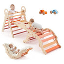 VEVOR 9-in-1 Pikler trijstūra Montessori kāpšanas komplekts bērniem, salokāms, ar rampu, loku, spilvenu un 2 koka automašīnām, slodze līdz 68 kg, oranžs