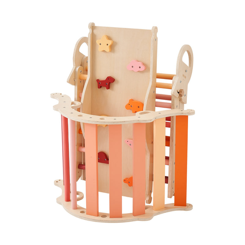 VEVOR 9-in-1 Pikler trijstūra Montessori kāpšanas komplekts bērniem, salokāms, ar rampu, loku, spilvenu un 2 koka automašīnām, slodze līdz 68 kg, oranžs