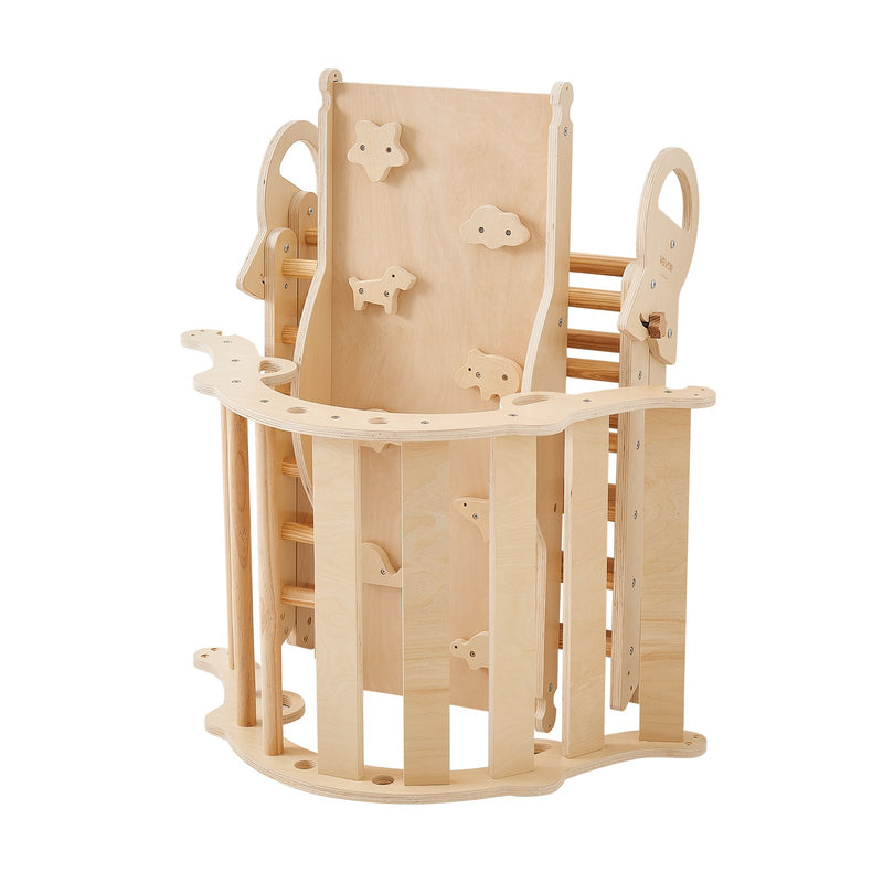 VEVOR 9-in-1 Pikler trijstūra Montessori kāpšanas komplekts bērniem, salokāms, ar rampu, loku, spilvenu un 2 koka automašīnām, slodze līdz 68 kg, koka krāsā