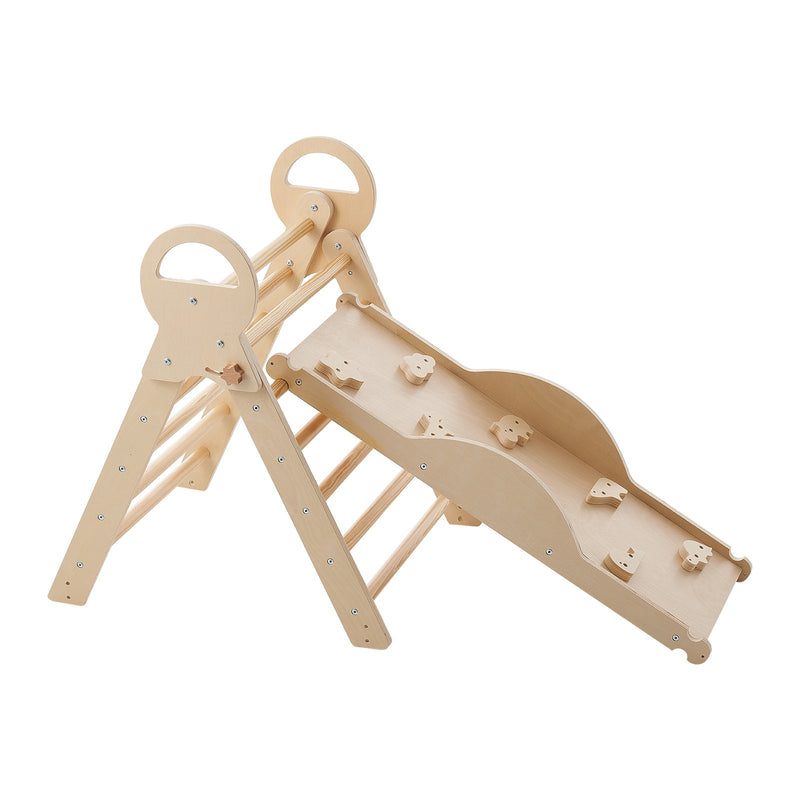 VEVOR 9-in-1 Pikler trijstūra Montessori kāpšanas komplekts bērniem, salokāms, ar rampu, loku, spilvenu un 2 koka automašīnām, slodze līdz 68 kg, koka krāsā