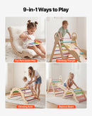 VEVOR 9-in-1 Pikler trijstūra Montessori kāpšanas komplekts bērniem, salokāms, ar ksilofonu, rampu, loku, spilvenu un trijstūri, slodze līdz 68 kg, varavīksnes krāsu dizains