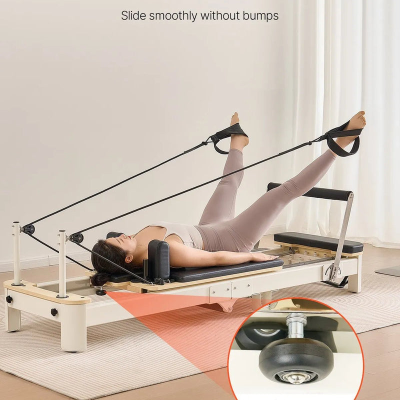 VEVOR salokāms pilates reformeris ar sēdēšanas kasti, pilates gulta ar dubulto pretestību (atsperes un troses), piemērots iesācējiem un pieredzējušiem lietotājiem mājas sporta zālei, slodze līdz 181 kg - ZEMLETES.LV
