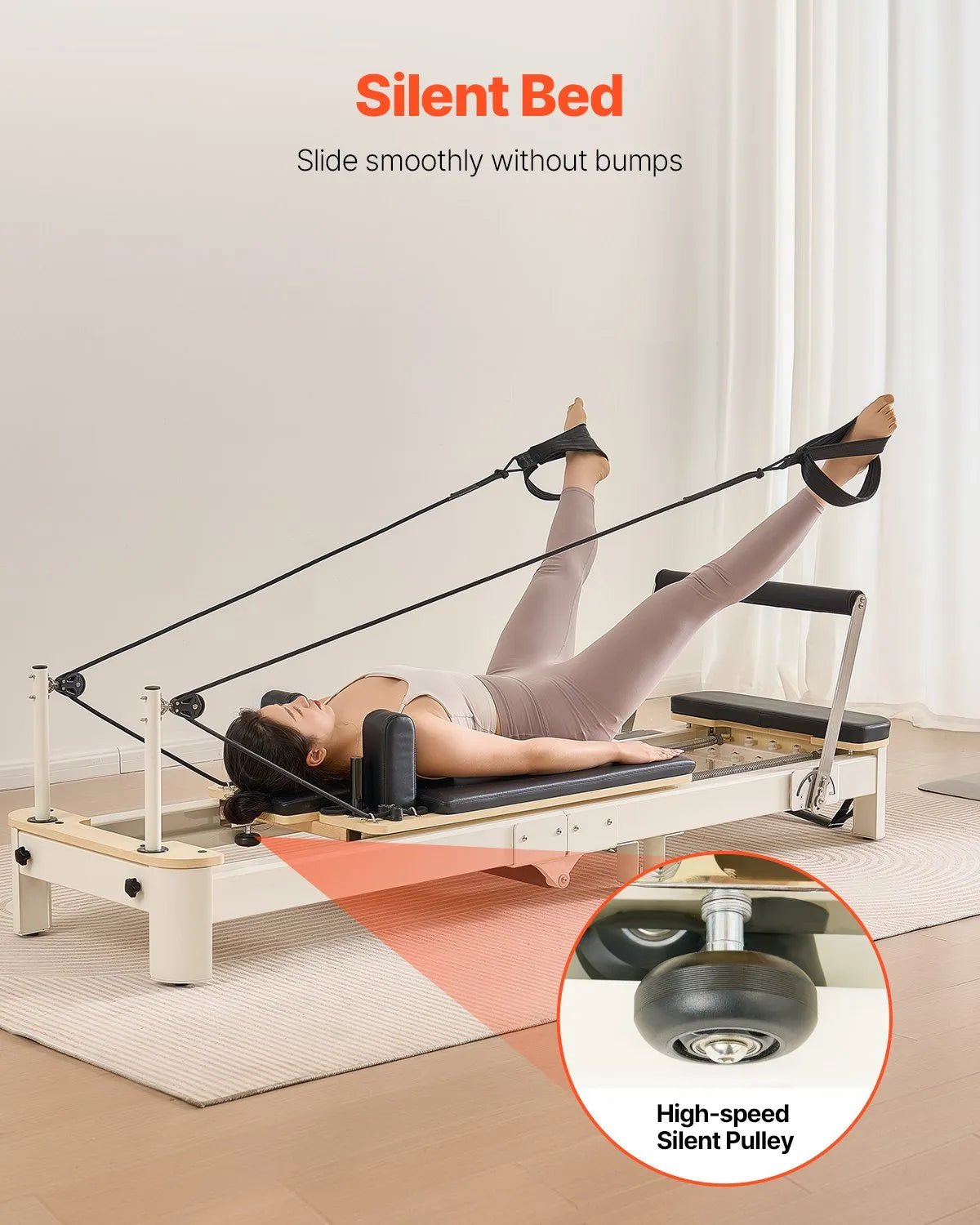 VEVOR salokāms pilates reformeris ar sēdēšanas kasti, pilates gulta ar dubulto pretestību (atsperes un troses), piemērots iesācējiem un pieredzējušiem lietotājiem mājas sporta zālei, slodze līdz 181 kg - ZEMLETES.LV