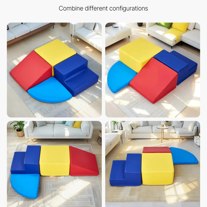 VEVOR Bērnu kāpšanas rotaļu komplekts, 4 daļas, putu kāpšanas bloki bērniem no 6 mēnešiem līdz 3 gadiem, PU ādas pārklājums, iekštelpu rāpošanas un slīdēšanas aktivitāšu komplekts, viegli tīrāms