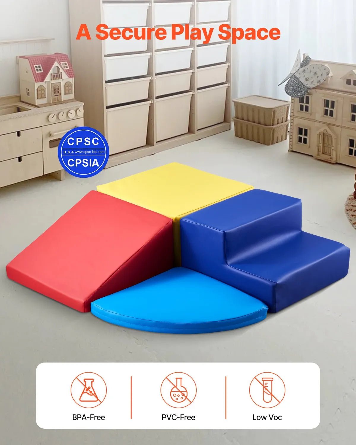 VEVOR Bērnu kāpšanas rotaļu komplekts, 4 daļas, putu kāpšanas bloki bērniem no 6 mēnešiem līdz 3 gadiem, PU ādas pārklājums, iekštelpu rāpošanas un slīdēšanas aktivitāšu komplekts, viegli tīrāms - ZEMLETES.LV