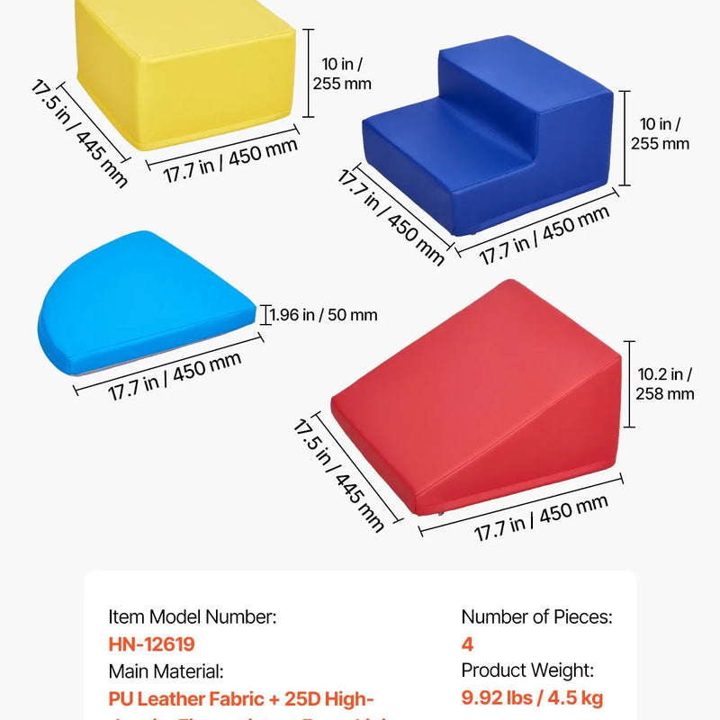 VEVOR Bērnu kāpšanas rotaļu komplekts, 4 daļas, putu kāpšanas bloki bērniem no 6 mēnešiem līdz 3 gadiem, PU ādas pārklājums, iekštelpu rāpošanas un slīdēšanas aktivitāšu komplekts, viegli tīrāms