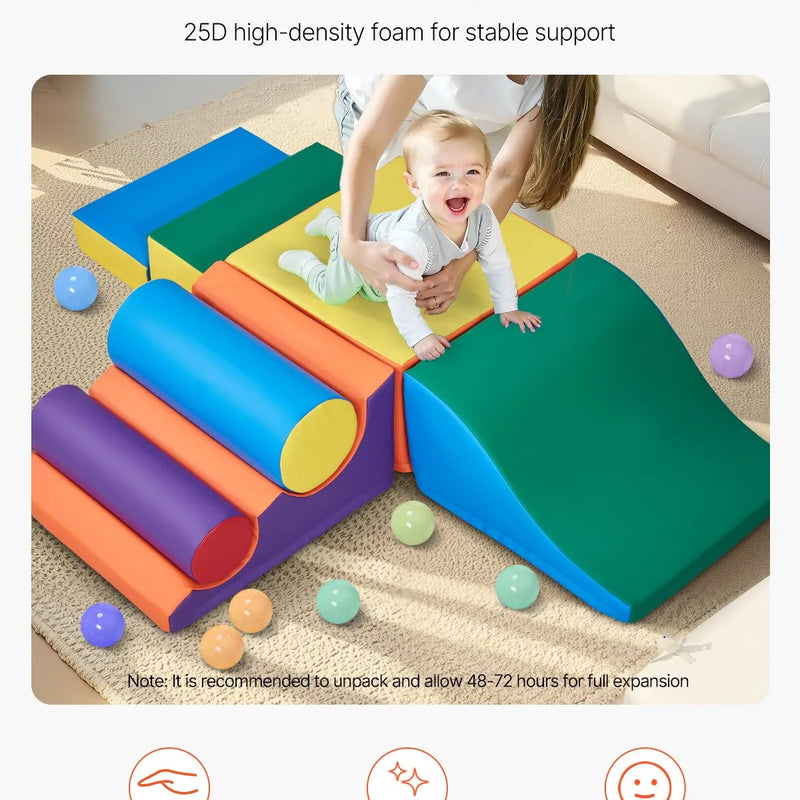 VEVOR Bērnu kāpšanas rotaļu komplekts, 7 daļas, putu kāpšanas bloki bērniem no 6 mēnešiem līdz 3 gadiem, PU ādas pārklājums, iekštelpu rāpošanas un slīdēšanas aktivitāšu komplekts, viegli tīrāms