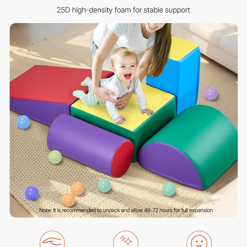 VEVOR Bērnu kāpšanas rotaļu komplekts, 5 daļas, putu kāpšanas bloki bērniem no 6 mēnešiem līdz 3 gadiem, PU ādas pārklājums, iekštelpu rāpošanas un slīdēšanas aktivitāšu komplekts, viegli tīrāms