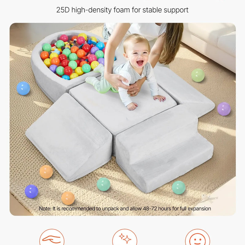 VEVOR Bērnu kāpšanas rotaļu komplekts, 5 daļas, putu kāpšanas bloki bērniem no 6 mēnešiem līdz 3 gadiem ar bumbu baseinu (bumbas nav iekļautas), iekštelpu rāpošanas un kāpšanas aktivitāšu komplekts