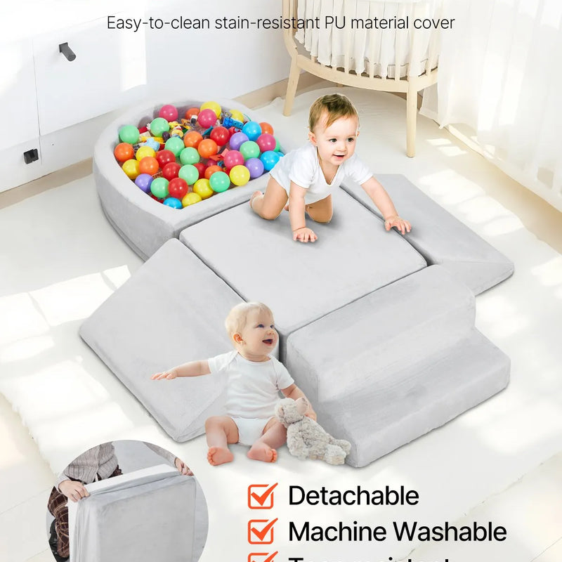 VEVOR Bērnu kāpšanas rotaļu komplekts, 5 daļas, putu kāpšanas bloki bērniem no 6 mēnešiem līdz 3 gadiem ar bumbu baseinu (bumbas nav iekļautas), iekštelpu rāpošanas un kāpšanas aktivitāšu komplekts