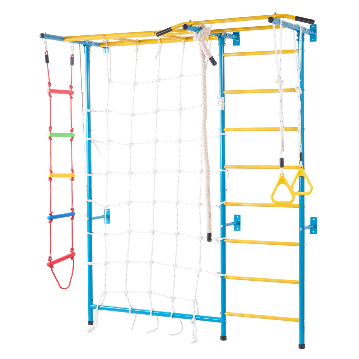 VEVOR 7 in 1 Steel Swedish Wall for Kids with Pull-up Bar, Rope Ladder and Rings, up to 100 kg