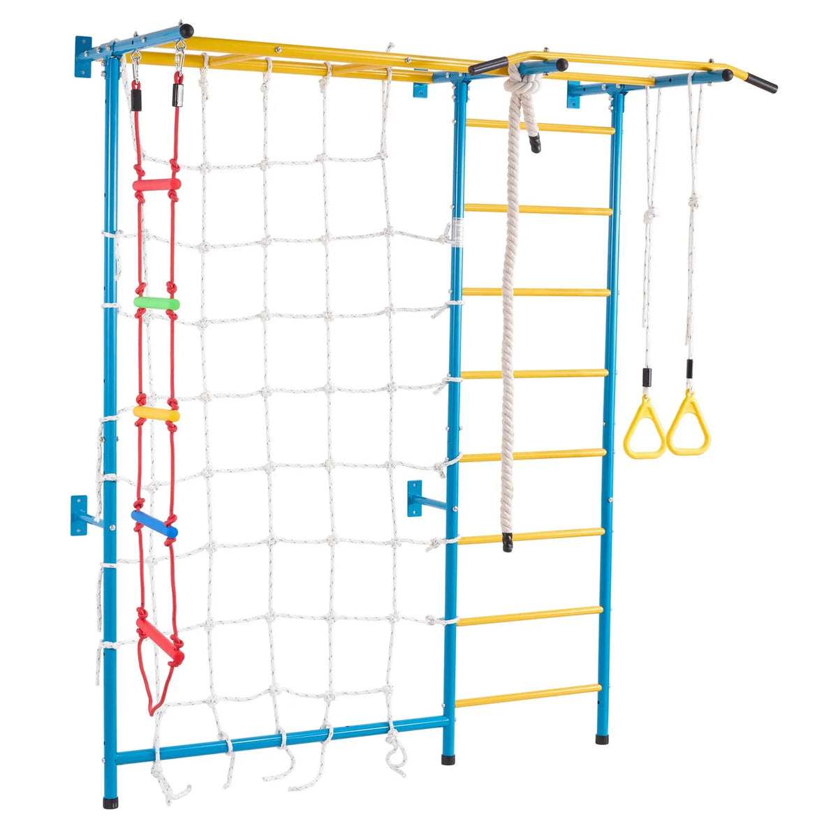 VEVOR 7 in 1 Steel Swedish Wall for Kids with Pull-up Bar, Rope Ladder and Rings, up to 100 kg