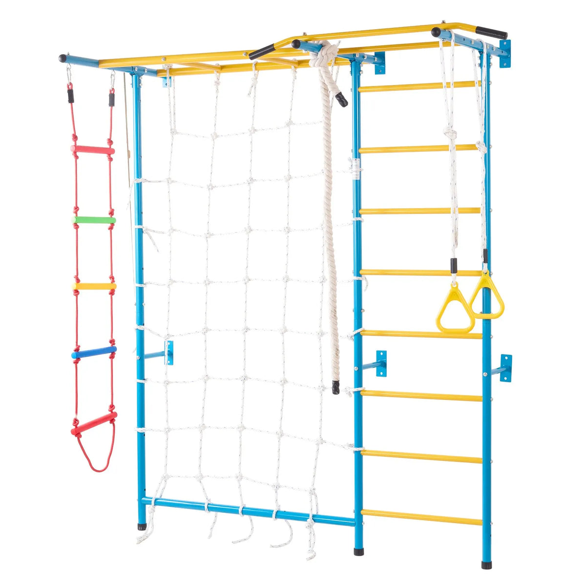 VEVOR 7 in 1 Steel Swedish Wall for Kids with Pull-up Bar, Rope Ladder and Rings, up to 100 kg