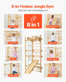 VEVOR zviedru sienas kāpnes, sienas trenažieris, 8-in-1, 12 līmeņu masīvkoka, bērniem un pieaugušajiem, iekšējais “jungle gym” rotaļu un treniņu komplekts ar kāpšanas dēli, pievilkšanās stieni, sienas kāpnēm, slidkalniņu un šūpolēm, kravnesība 99,79 kg
