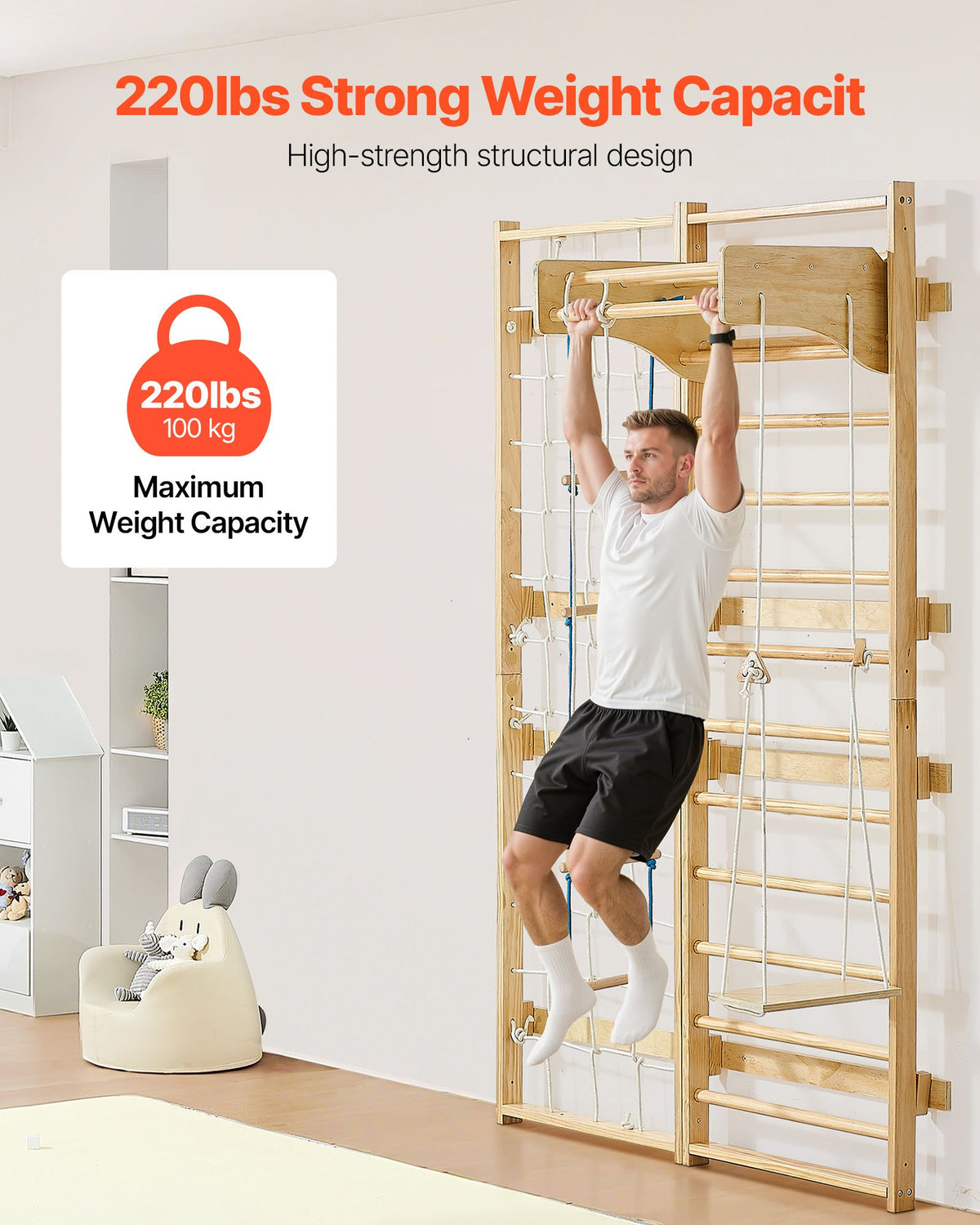 VEVOR 8 in 1 Solid Wood Swedish Wall 12 Levels with Climbing Board, Slide and Swing, Up to 100 kg