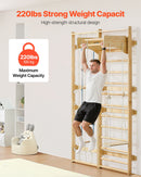 VEVOR zviedru sienas kāpnes, sienas trenažieris, 8-in-1, 12 līmeņu masīvkoka, bērniem un pieaugušajiem, iekšējais “jungle gym” rotaļu un treniņu komplekts ar kāpšanas dēli, pievilkšanās stieni, sienas kāpnēm, slidkalniņu un šūpolēm, kravnesība 99,79 kg