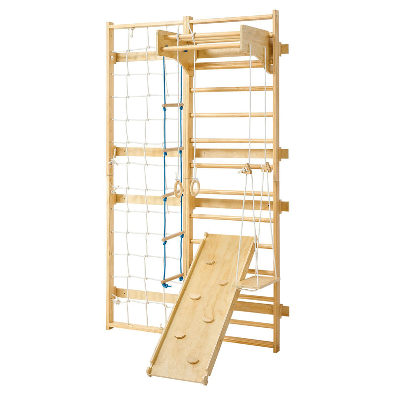 VEVOR zviedru sienas kāpnes, sienas trenažieris, 8-in-1, 12 līmeņu masīvkoka, bērniem un pieaugušajiem, iekšējais “jungle gym” rotaļu un treniņu komplekts ar kāpšanas dēli, pievilkšanās stieni, sienas kāpnēm, slidkalniņu un šūpolēm, kravnesība 99,79 kg