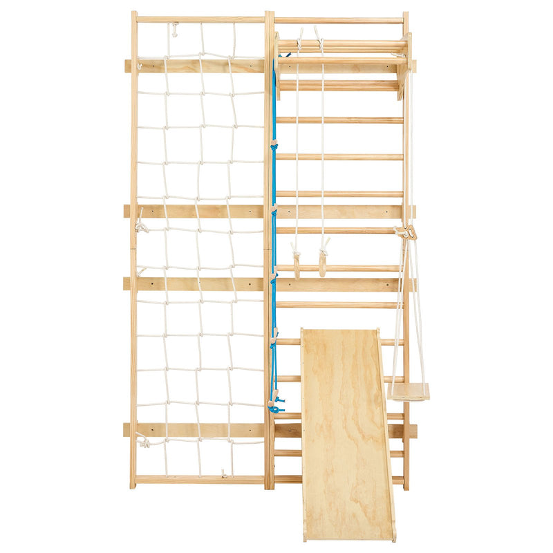 VEVOR zviedru sienas kāpnes, sienas trenažieris, 8-in-1, 12 līmeņu masīvkoka, bērniem un pieaugušajiem, iekšējais “jungle gym” rotaļu un treniņu komplekts ar kāpšanas dēli, pievilkšanās stieni, sienas kāpnēm, slidkalniņu un šūpolēm, kravnesība 99,79 kg