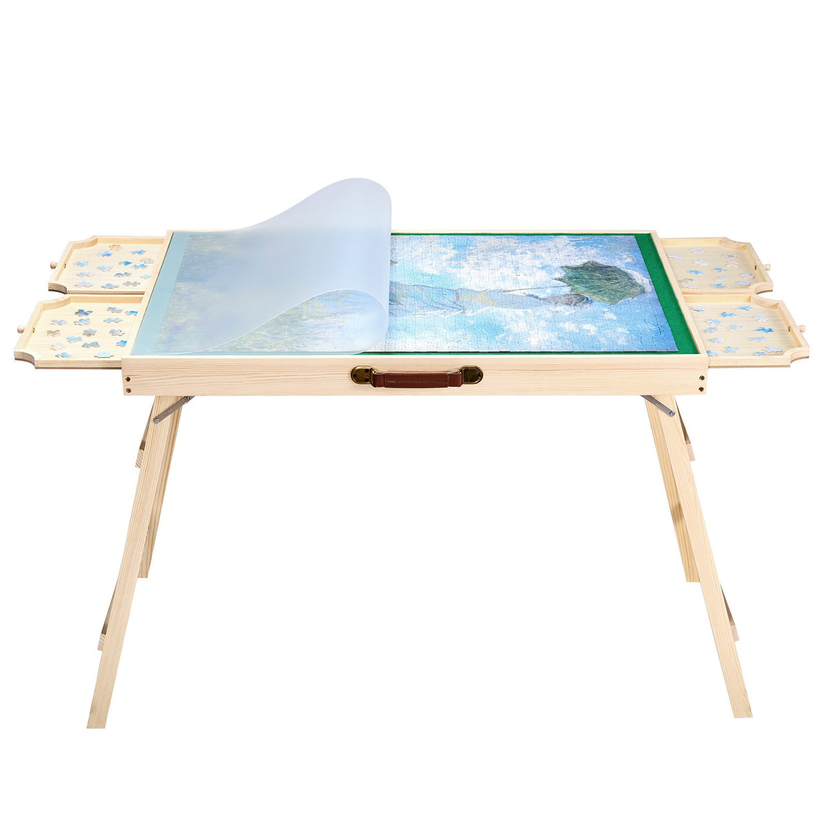 VEVOR 1500 detaļu puzles galds ar salokāmām kājām, 4 atvilktnēm un pārsegu, 86 x 63 cm pārnēsājams koka dēlis ar filca virsmu, regulējams 6 slīpuma leņķos, puzļu piederumi pieaugušajiem, dāvana mammai - ZEMLETES.LV