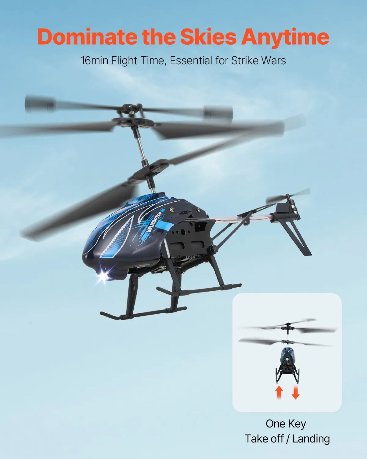 VEVOR RC-helikopter 2,4 GHz 3,5 kanaliga kõrguse hoidmise ja LED-iga, 16 min lend, alates 8 a