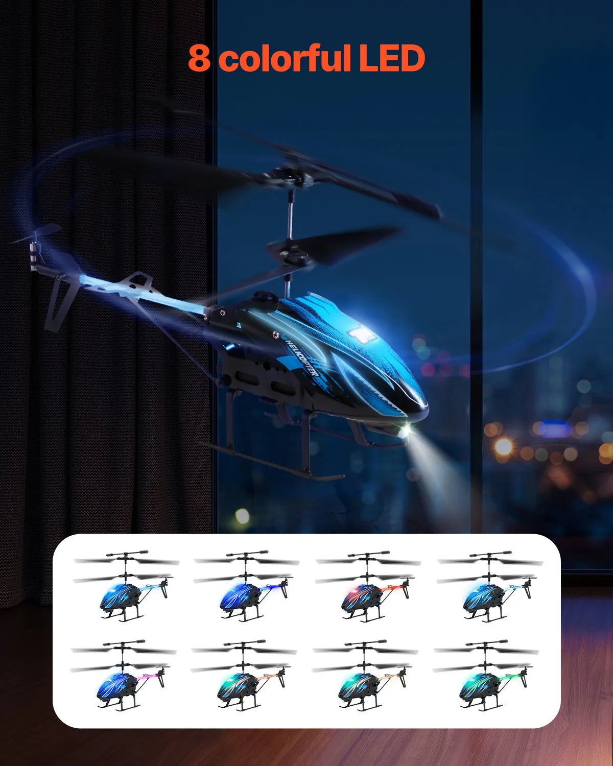VEVOR RC-helikopter 2,4 GHz 3,5 kanaliga kõrguse hoidmise ja LED-iga, 16 min lend, alates 8 a