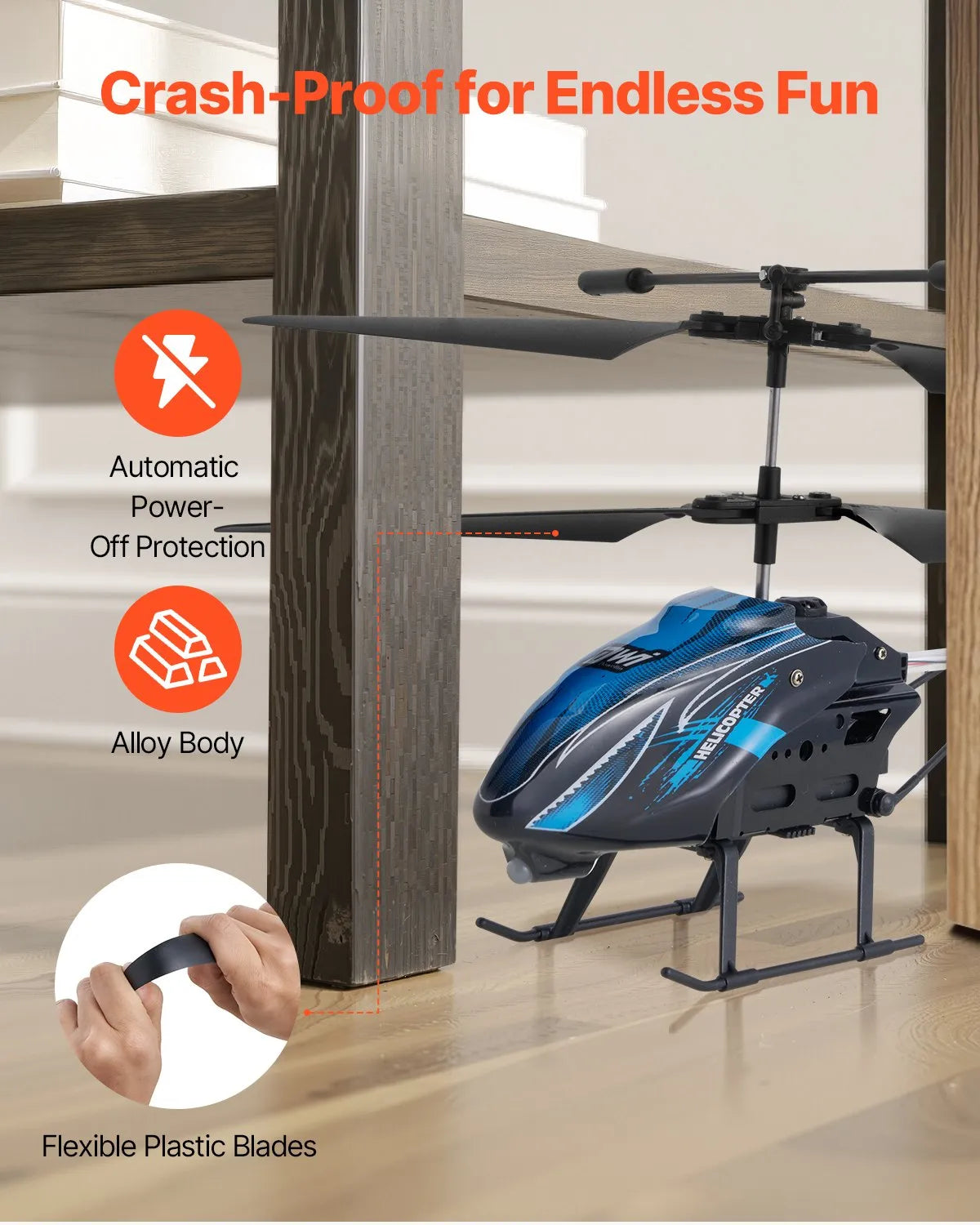 VEVOR RC-helikopter 2,4 GHz 3,5 kanaliga kõrguse hoidmise ja LED-iga, 16 min lend, alates 8 a