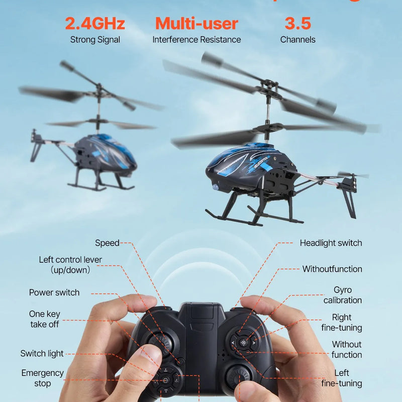 VEVOR RC helikopters, 2,4 GHz tālvadības helikopters, 3,5 kanālu RC lidaparāts bērniem, 16 minūšu lidojuma laiks, augstuma noturēšana, viena pogas pacelšanās/nosēšanās un LED gaismas, rotaļlieta bērniem no 8 gadu vecuma