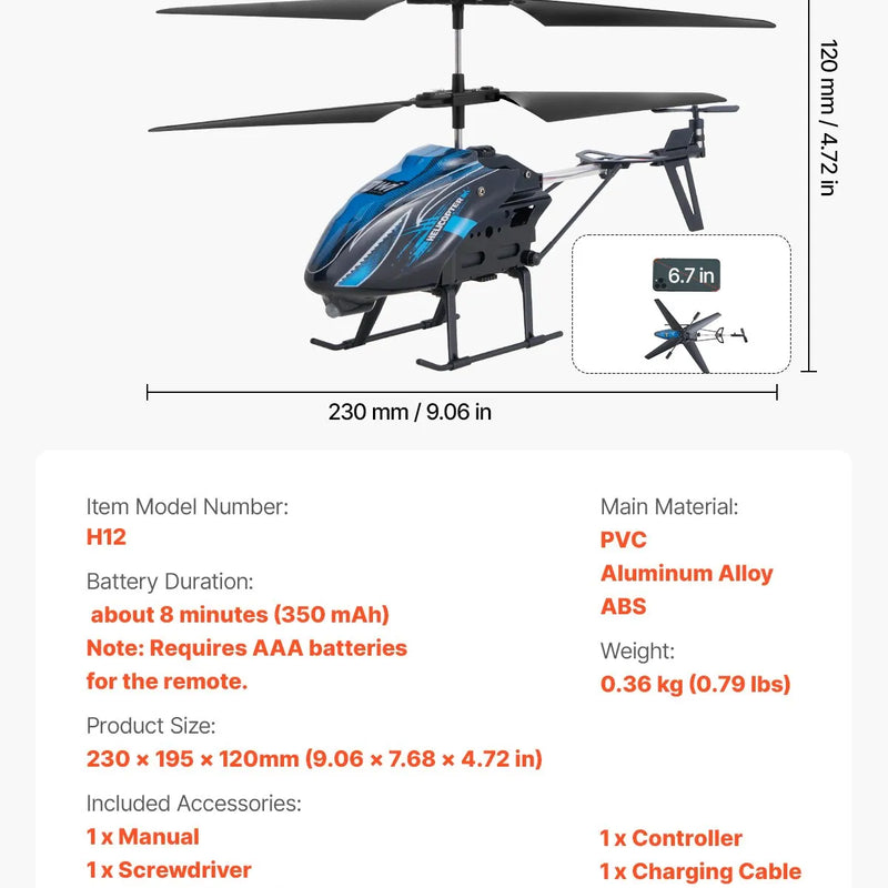 VEVOR RC helikopters, 2,4 GHz tālvadības helikopters, 3,5 kanālu RC lidaparāts bērniem, 16 minūšu lidojuma laiks, augstuma noturēšana, viena pogas pacelšanās/nosēšanās un LED gaismas, rotaļlieta bērniem no 8 gadu vecuma