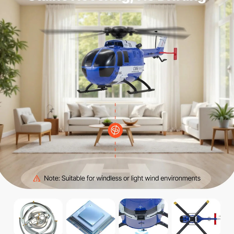 VEVOR RC helikopters, 2,4 GHz 4 propelleru tālvadības helikopters ar 6 asu žiroskopu, 4 kanālu RC lidmašīna iesācējiem, LED apgaismojums un pacelšanās/nolaišanās ar vienu pogu, rotaļlieta bērniem no 8 gadu vecuma