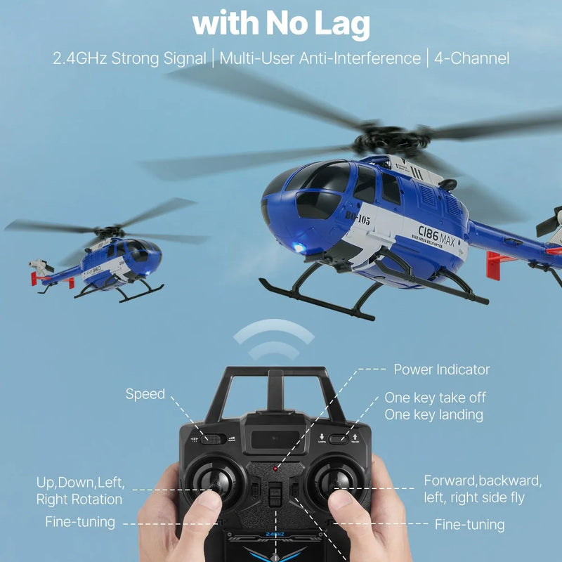 VEVOR RC helikopters, 2,4 GHz 4 propelleru tālvadības helikopters ar 6 asu žiroskopu, 4 kanālu RC lidmašīna iesācējiem, LED apgaismojums un pacelšanās/nolaišanās ar vienu pogu, rotaļlieta bērniem no 8 gadu vecuma