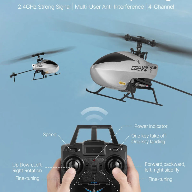 VEVOR RC helikopters, 2,4 GHz vienas propellera tālvadības helikopters ar žiroskopu, 4 kanālu RC lidaparāts iesācējiem, 39 minūšu lidojuma laiks, viena taustiņa pacelšanās/nosēšanās, rotaļlieta bērniem no 8 gadu vecuma
